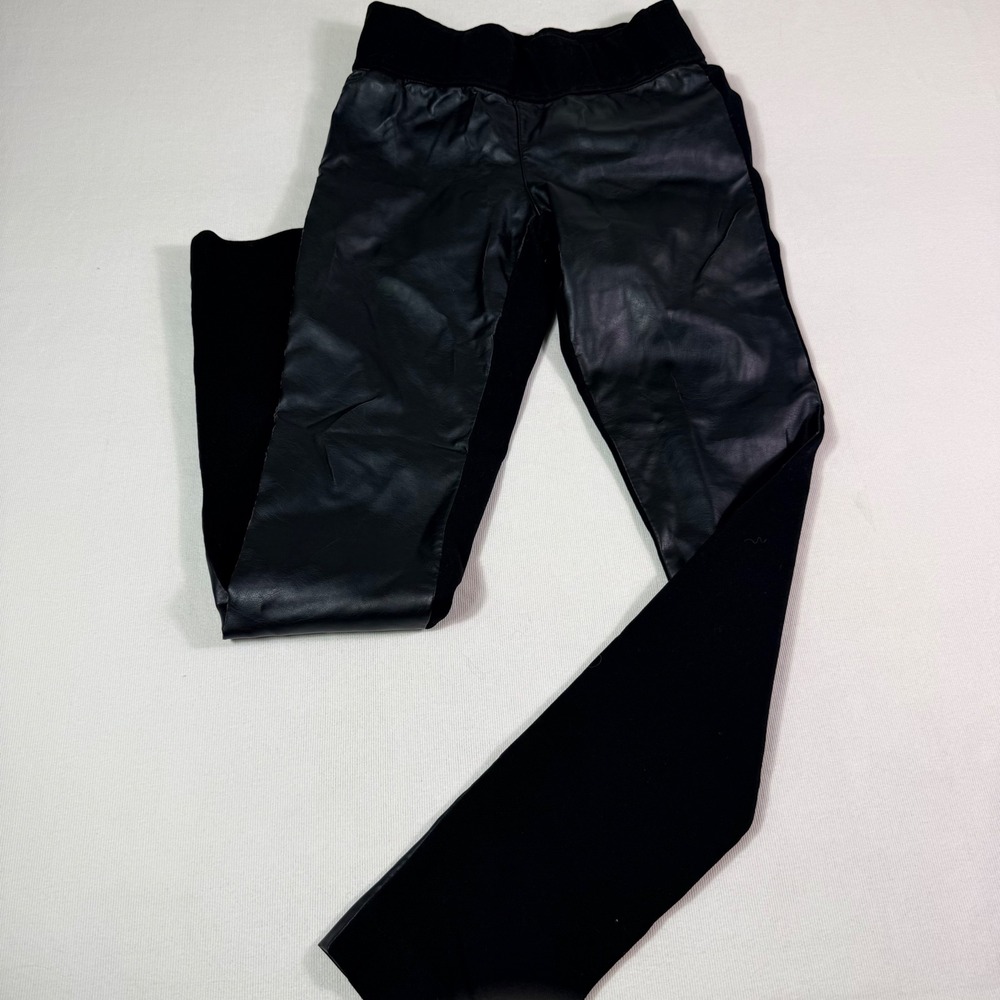 Club Monaco Leggings 0 Black Faux Leather Front Knit Back Moto Biker Rocker Goth